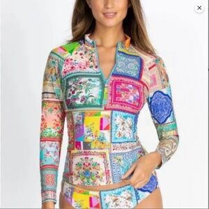 NWT Johnny Was Annika Patchwork Wild Surf Shirt Rashguard Large